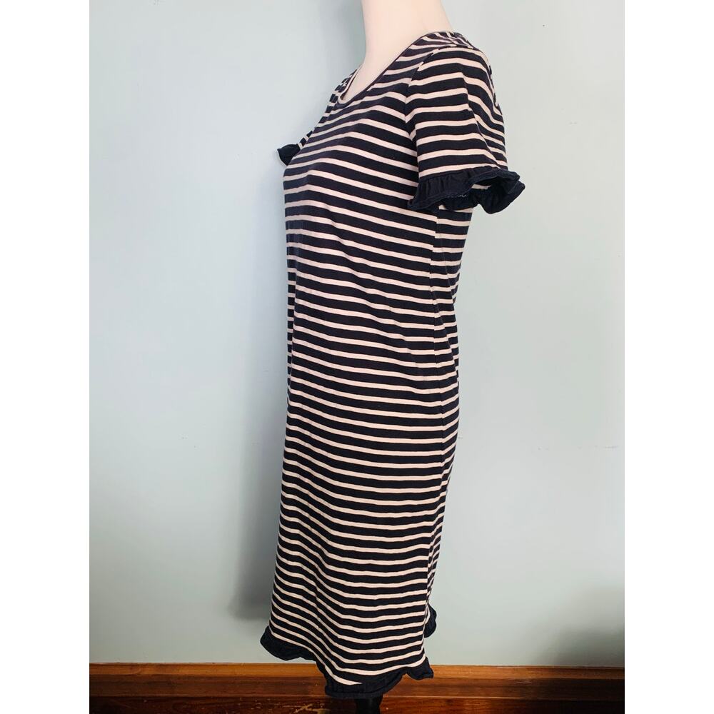 Boden Emily Navy Blue Striped Shift Dress with Ruffle Edge Size 6L - Picture 4 of 8